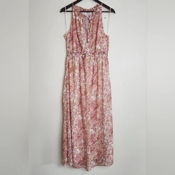 japna pink dress Japna Pink Paisley High Neck Sleeveless Maxi Dress Medium Boho Chic Festival